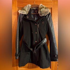 Victoria's Secret Black Coat with Faux Fur and Quilted Sleeves